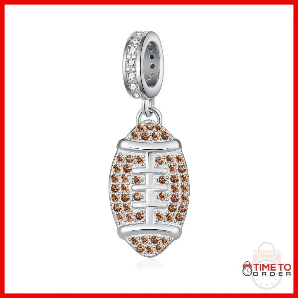 925 Sterling Silver Football Charm Bracelet Jewelry Gift for Women